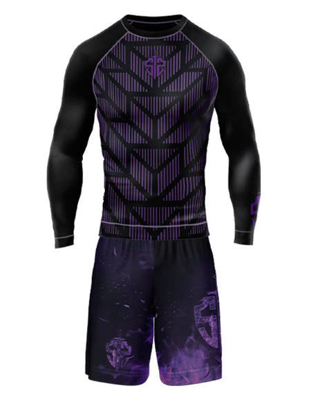 SASIB Indigo Shield Rashguard Compression - Full Sleeves Purple + SASIB Inferno MMA Shorts - Purple