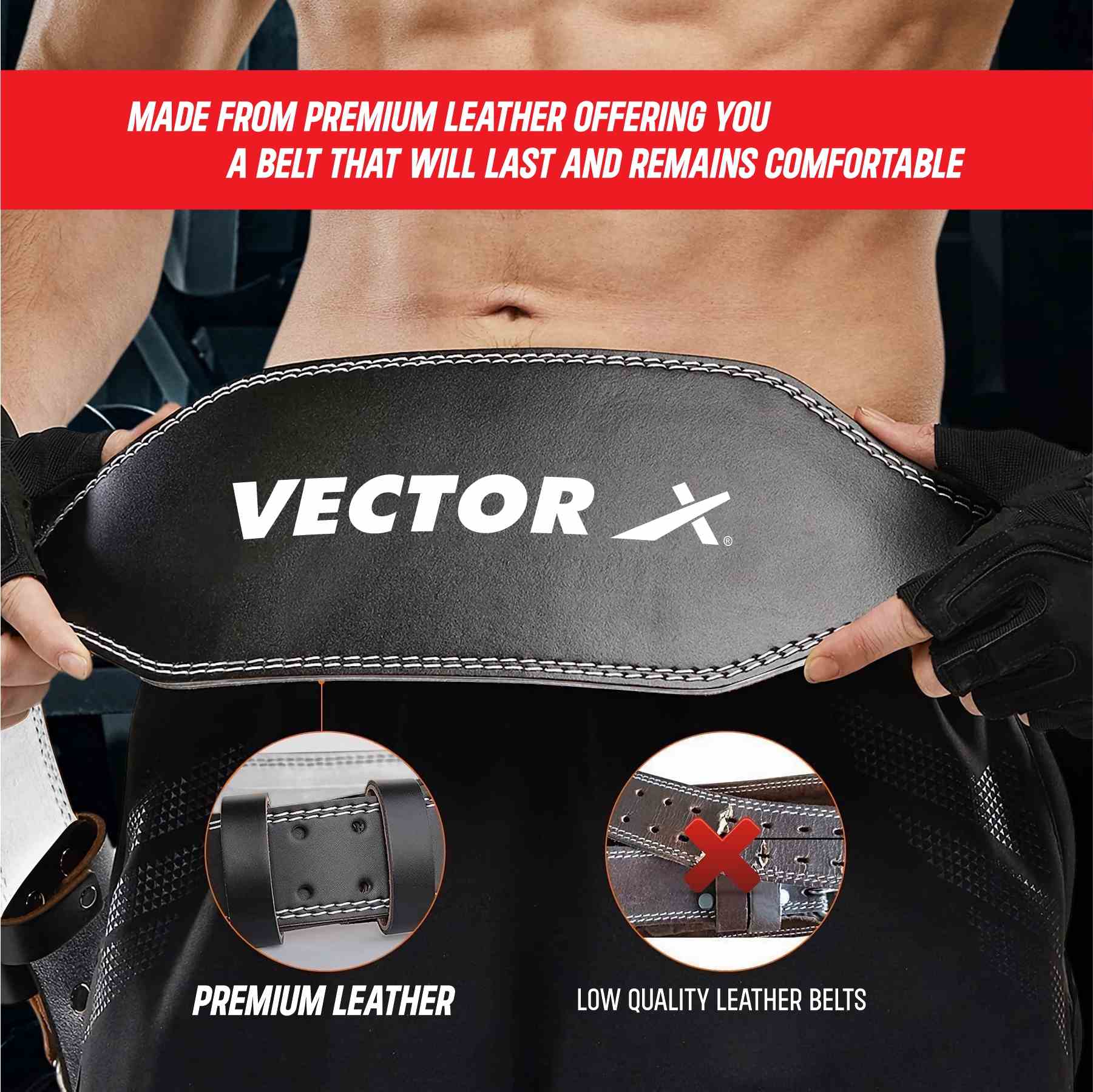 Vector X Power 2.5 Layer Premium Super Weight Lifting Belt for Men and Women | Body Fitness Gym Back Support Weightlifting Belt | Unisex | Adjustable Buckle | Power Training Gym Equipment