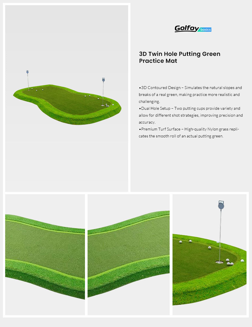 Golfoy Basics 3D Twin Hole Putting Green Practice Mat
