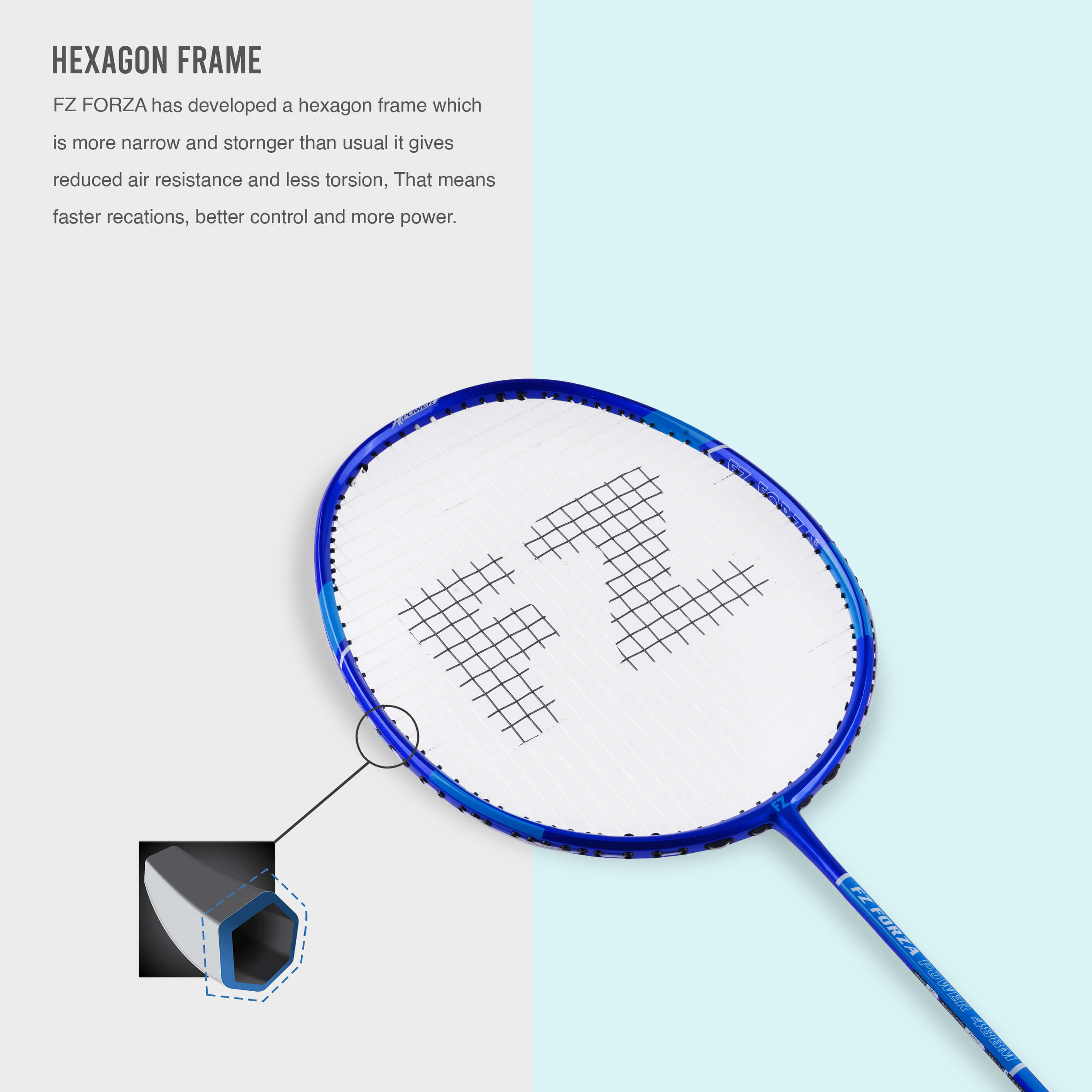 Power 488M Strung Attacking Badminton Racket (Sky Blue) - 3U/G5
