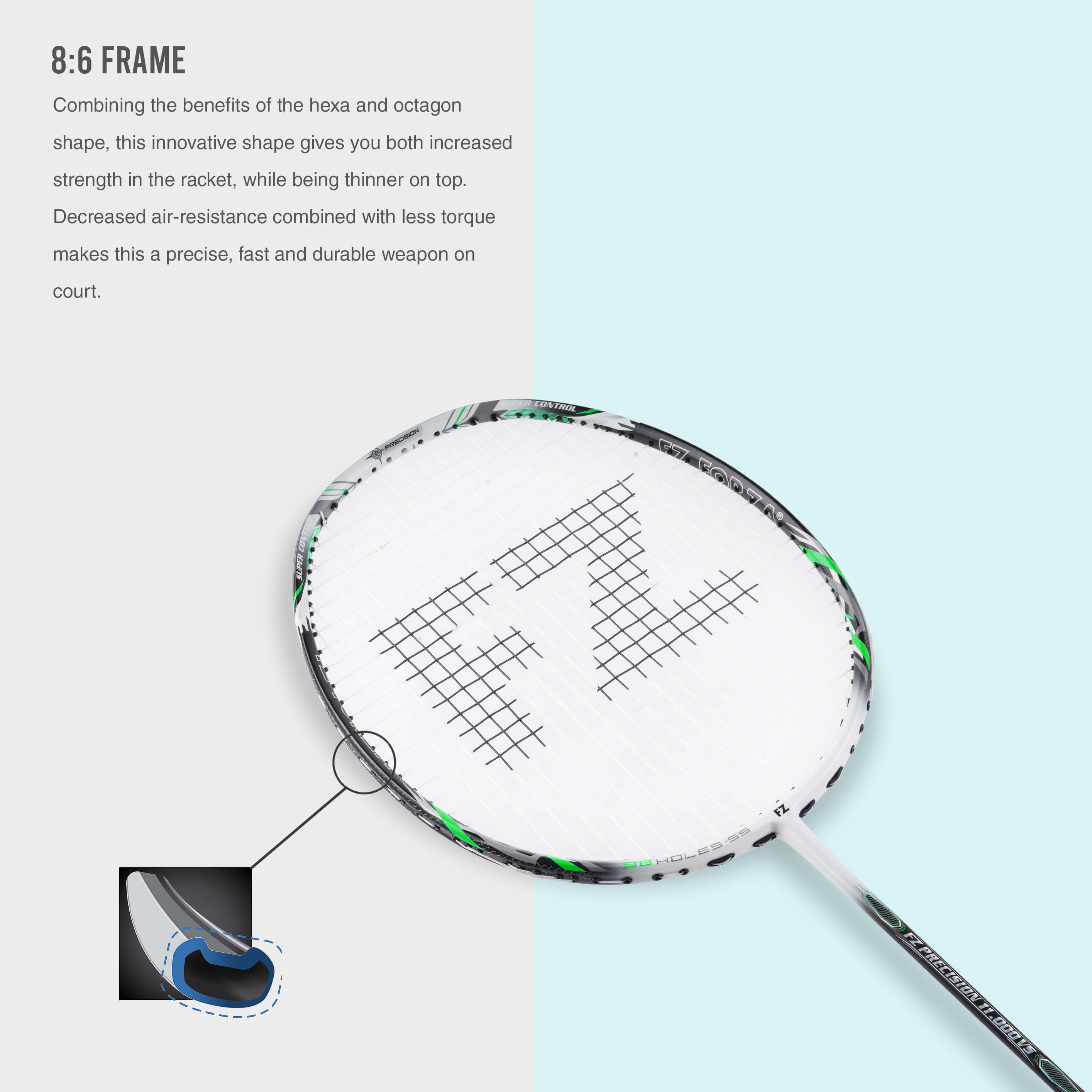 Precision 11000 Very Stiff Strung Badminton Racket(White+Green)- 3U/G5