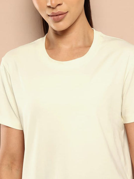 Women Cotton Lycra Tee Off White
