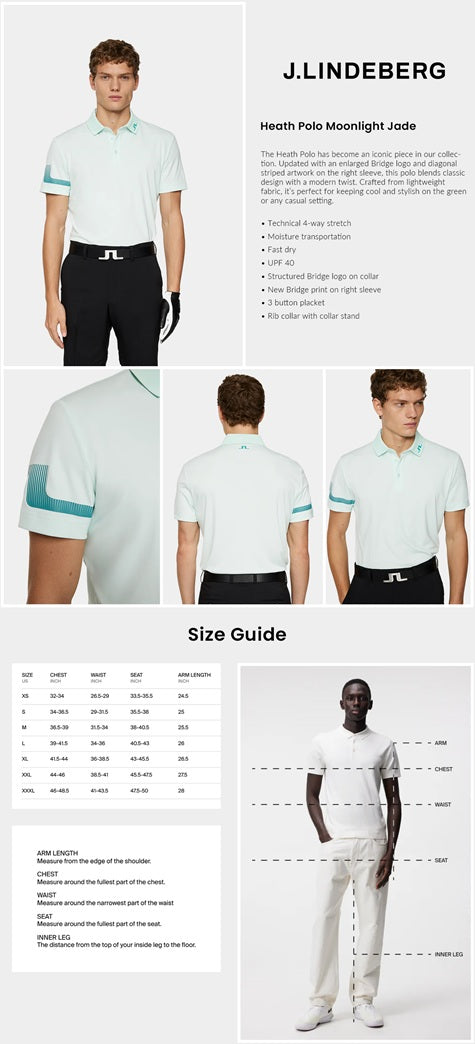 J Lindeberg Men's Heath Golf Polo T-shirt - Moonlight Jade (Us Sizes)