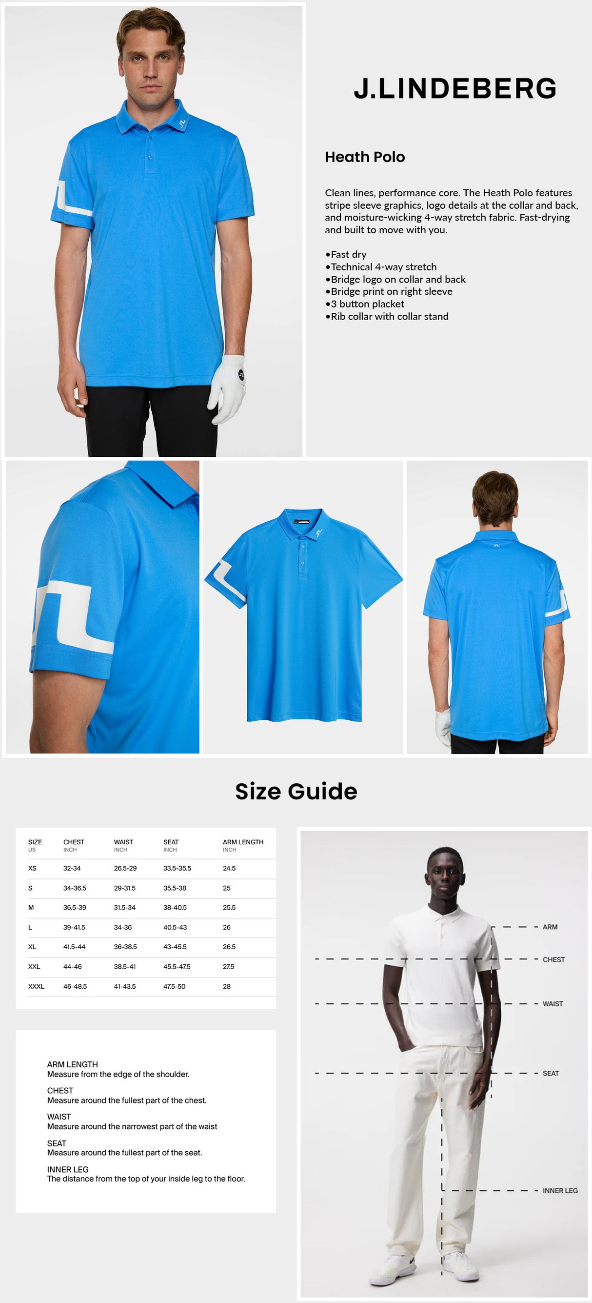 J Lindeberg Men's Heath Golf Polo - Sonic Blue