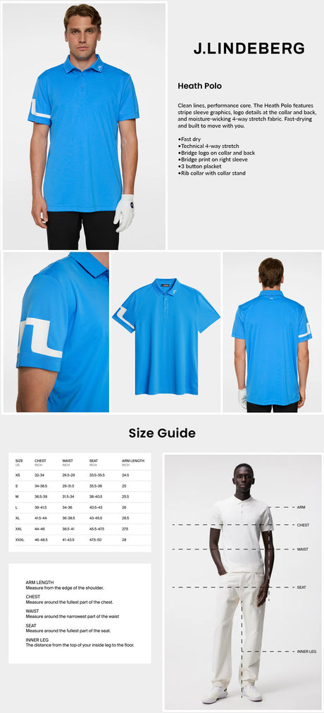 J Lindeberg Men's Heath Golf Polo - Sonic Blue