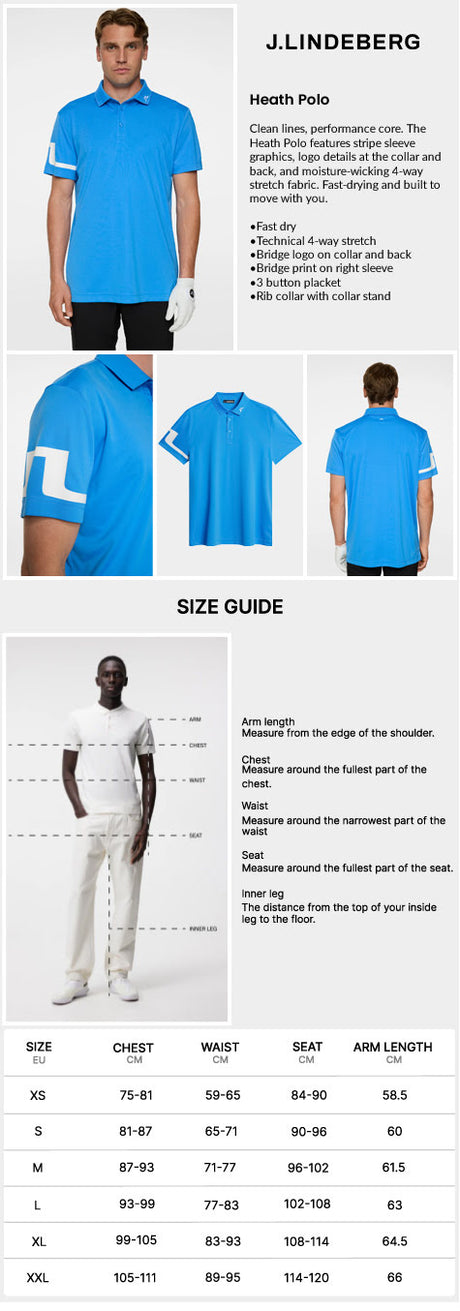 J Lindeberg Men's Heath Golf Polo - Sonic Blue