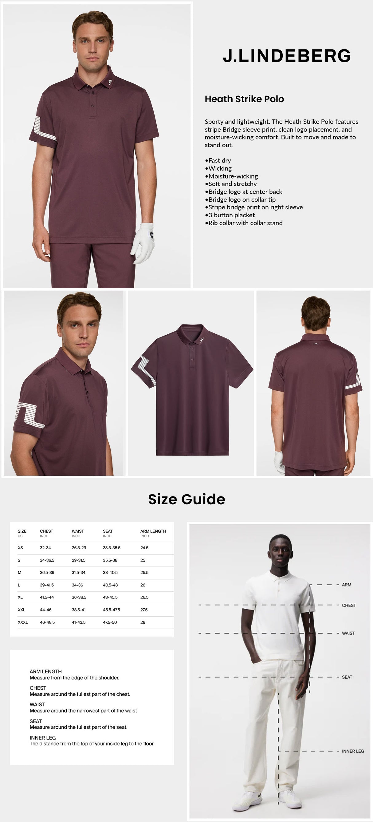 J Lindeberg Men's Heath Strike Golf Polo - Huckleberry