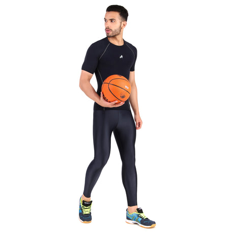 Nylon Compression Tshirt Half Sleeve Tights For Men (Navy Blue)