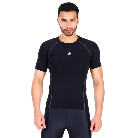 Nylon Compression Tshirt Half Sleeve Tights For Men (Navy Blue)