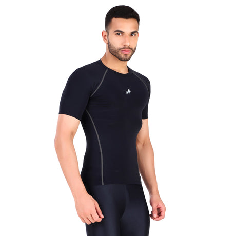 Nylon Compression Tshirt Half Sleeve Tights For Men (Navy Blue)