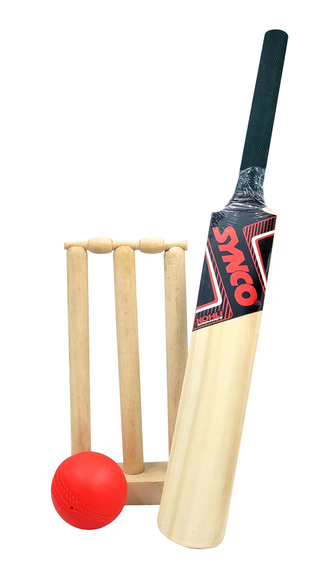 Synco Wooden Mini Cricket Set with one bat,Three Stumps wickets and 1 Ball for Kids