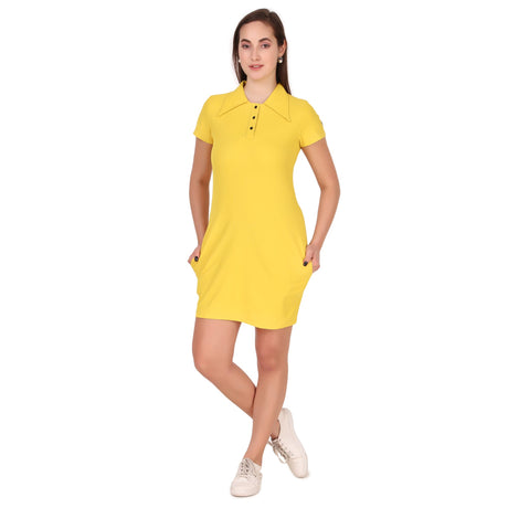 Activewear Collar Neck Dress For Women (Yellow)