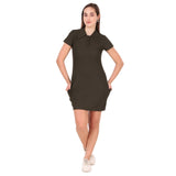 Activewear Collar Neck Dress For Women (Olive)