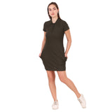 Activewear Collar Neck Dress For Women (Olive)