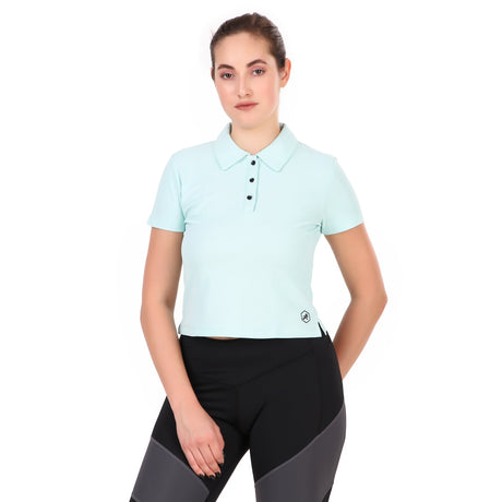 Activewear Polo Crop Top For Women (Sky)