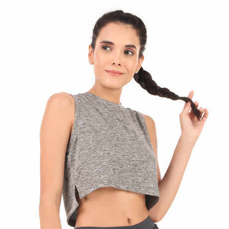 Performance Crop Top For Women (Iron Melange)