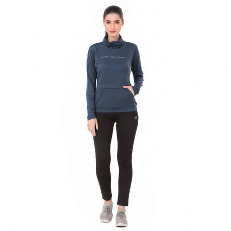 Performance Cowl Neck Tshirt For Women FS (Blue Melange)