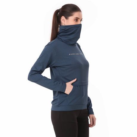 Performance Cowl Neck Tshirt For Women FS (Blue Melange)