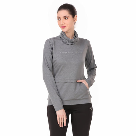 Performance Cowl Neck Tshirt For Women FS (Grey Melange)