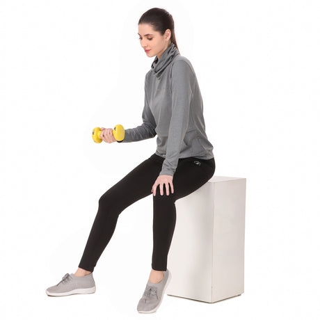 Performance Cowl Neck Tshirt For Women FS (Grey Melange)