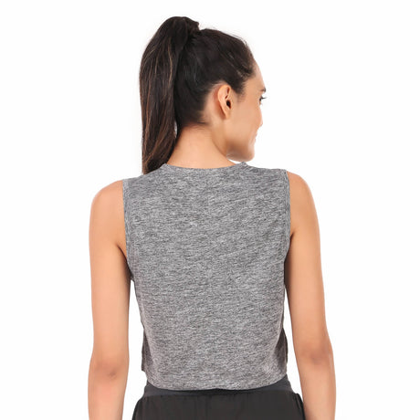 Performance Crop Top For Women (Grey Melange)
