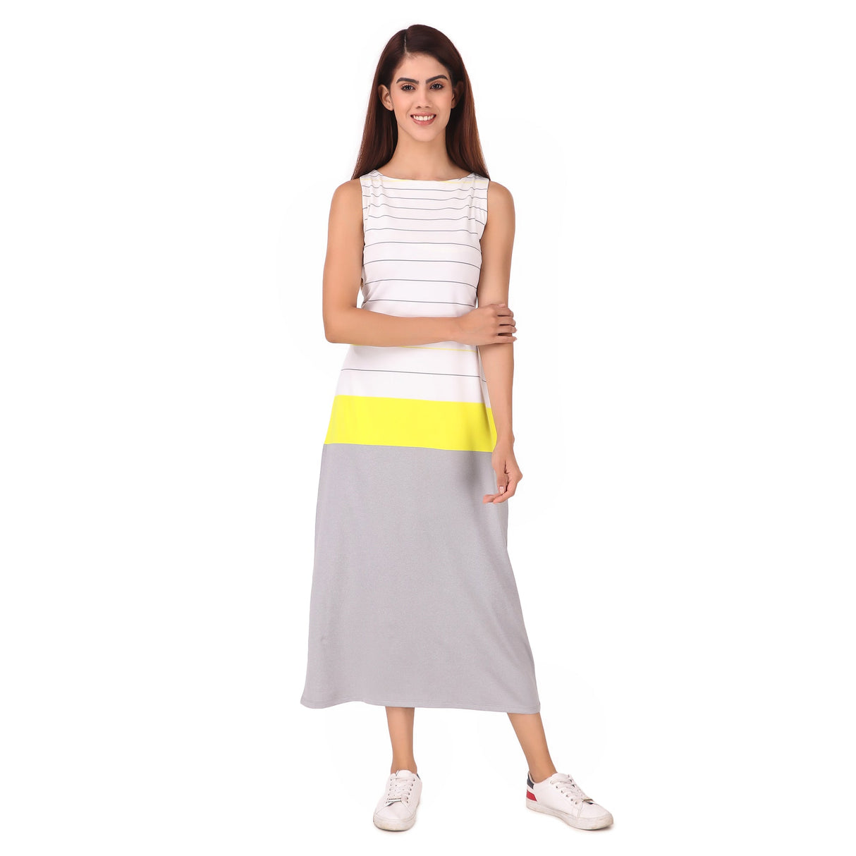 ReDesign Women Long Dress (Grey & White)