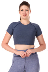 Compression Crop Top For Women (Denim Melange)