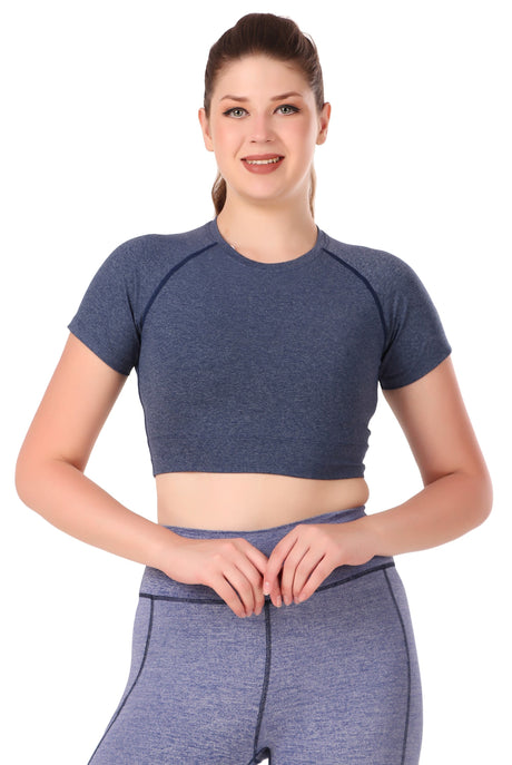 Compression Crop Top For Women (Denim Melange)