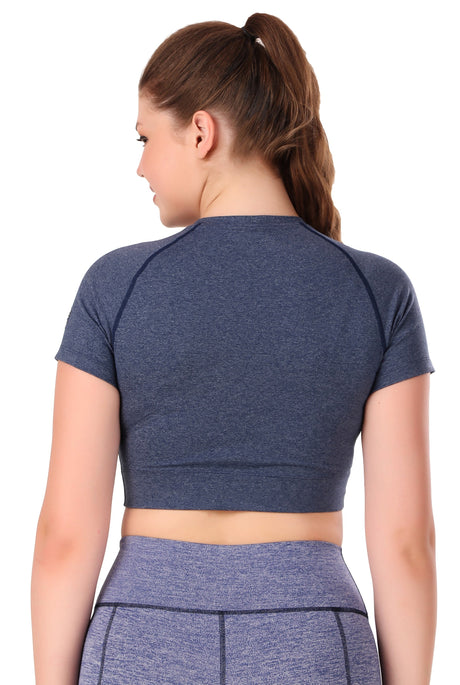 Compression Crop Top For Women (Denim Melange)