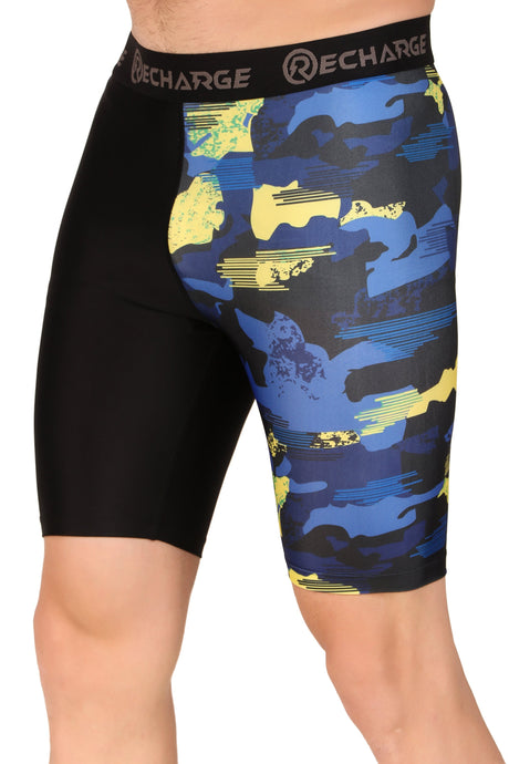 Men's Polyester Pocket Compression Shorts (1L Blue Camo)