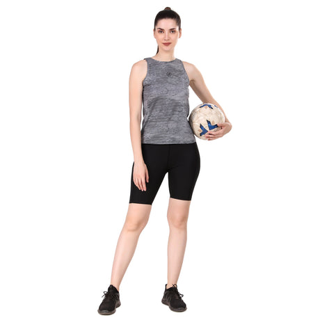 Chic Back Cut Sleeveless Tshirt For Women (Abstract Grey)