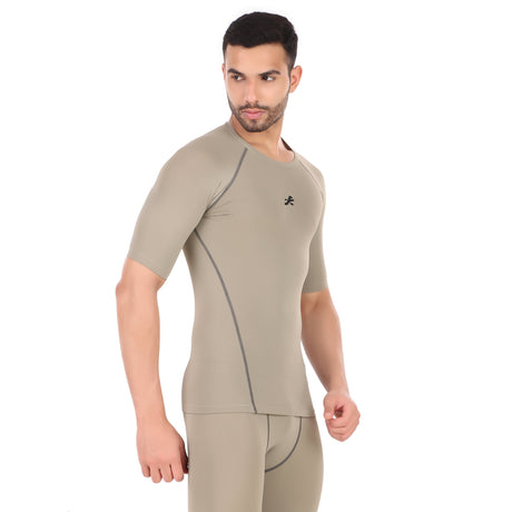 Nylon Compression Tshirt Half Sleeve Tights For Men (Pista)