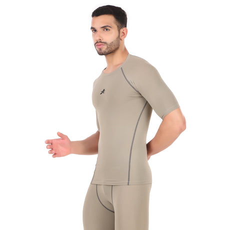 Nylon Compression Tshirt Half Sleeve Tights For Men (Pista)