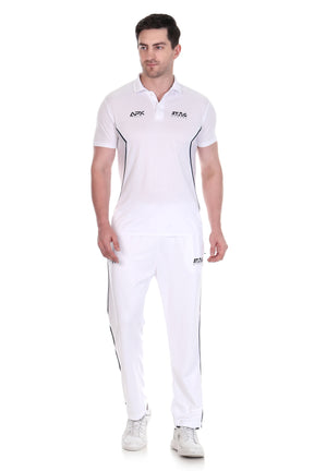 Stag Global APX Pure White Half Sleeve Sports Set for Men & Women | Collared T-Shirt with Track Pant | Moisture Wicking | 4-Way Stretch