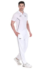 Stag Global APX Pure White Half Sleeve Sports Set for Men & Women | Collared T-Shirt with Track Pant | Moisture Wicking | 4-Way Stretch
