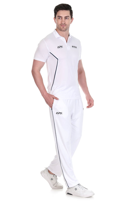 Stag Global APX Pure White Half Sleeve Sports Set for Men & Women | Collared T-Shirt with Track Pant | Moisture Wicking | 4-Way Stretch