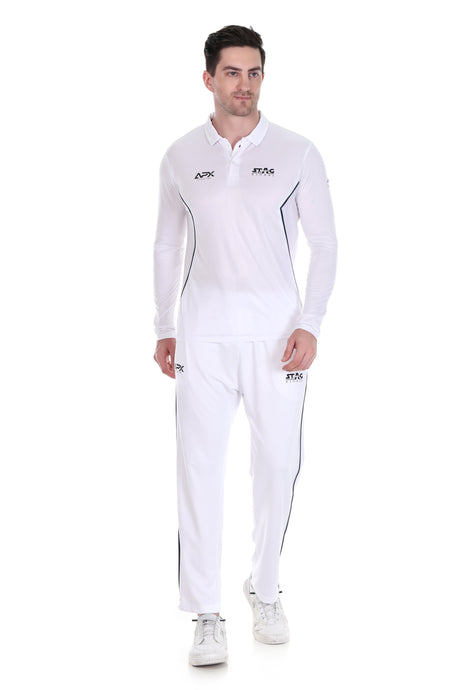 Stag Global APX Pure White Full Sleeve Sports Set for Men & Women | Collared T-Shirt with Track Pant | Moisture Wicking | 4-Way Stretch