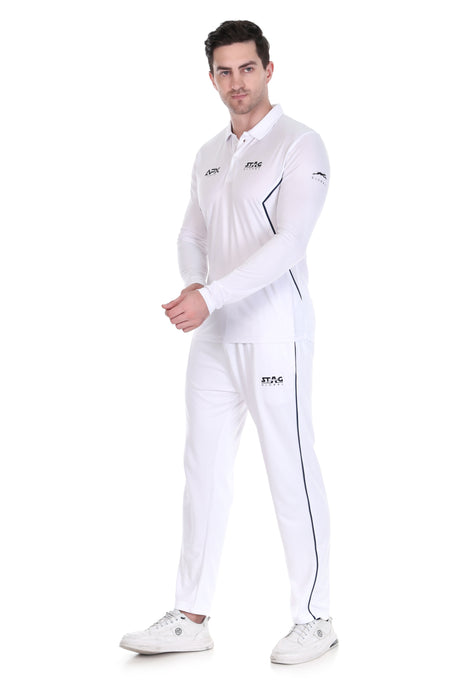 Stag Global APX Pure White Full Sleeve Sports Set for Men & Women | Collared T-Shirt with Track Pant | Moisture Wicking | 4-Way Stretch