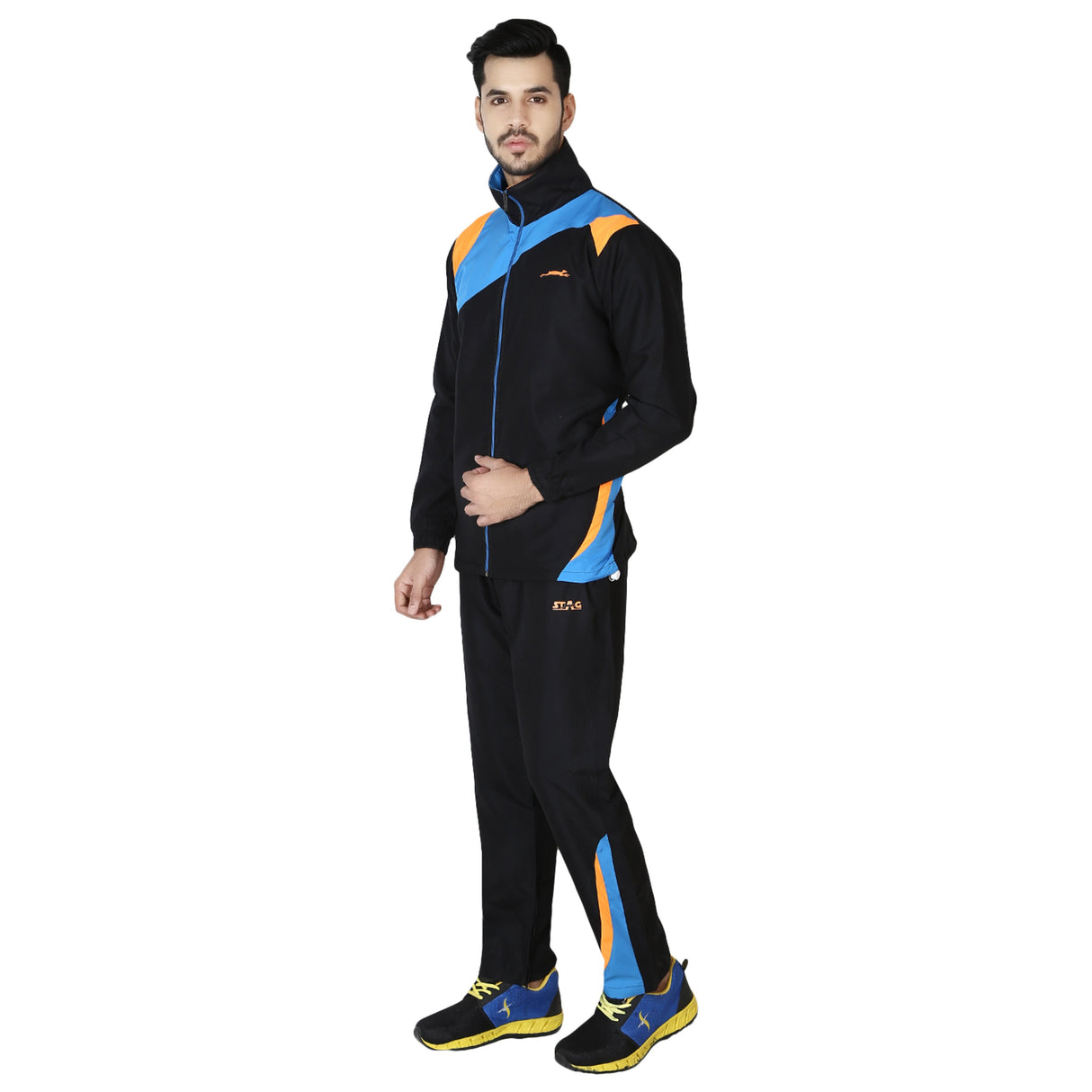 STAG GLOBAL  Men's Tracksuit (Model : Platinum Black Orange)– Athletic Fit, Warm & Secure