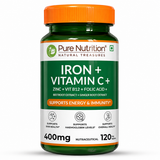 Iron + Vitamin C Tablets 120 | With Zinc, Vitamin B12, Folic Acid, Beetroot & Ginger - Nutrition by Pure Nutrition