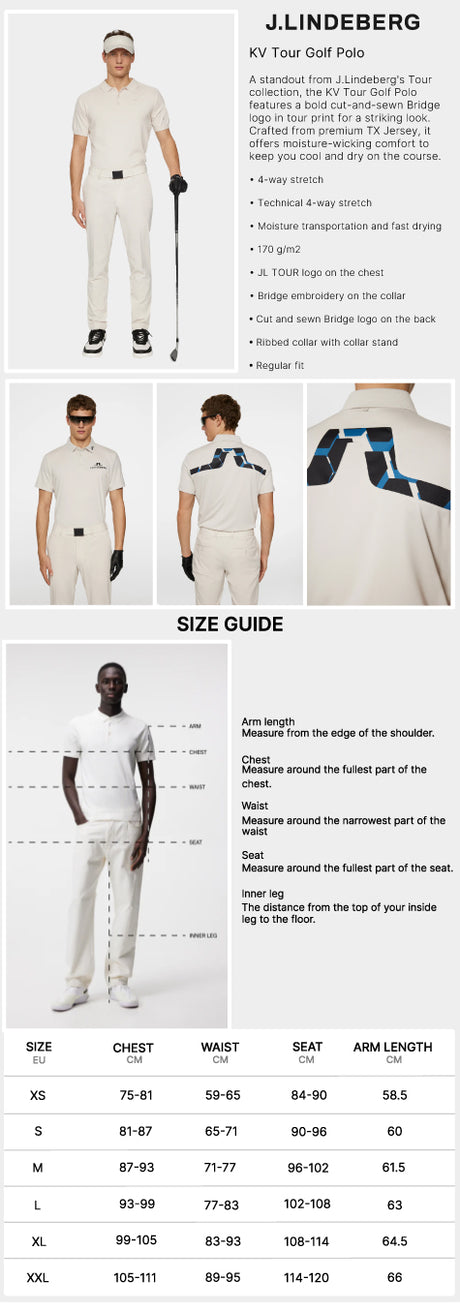 J Lindeberg Men’s KV Tour Golf Polo - Moonbeam