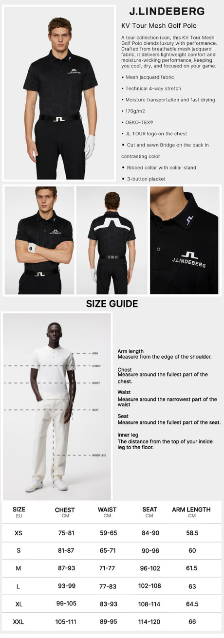 J Lindeberg Men’s KV Tour Mesh Golf Polo - Causeway Black
