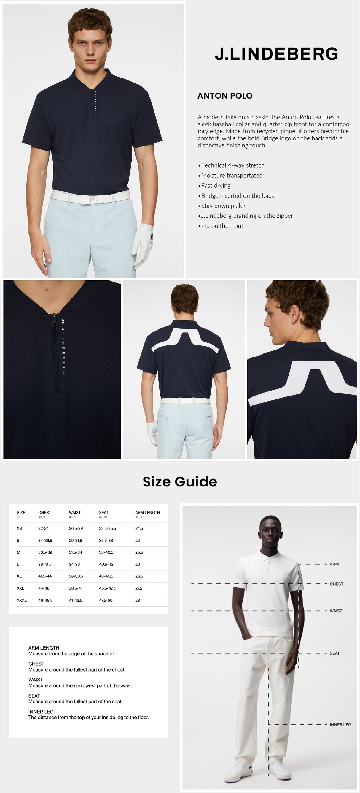 J Lindeberg Men’s Anton Golf Polo - JL Navy