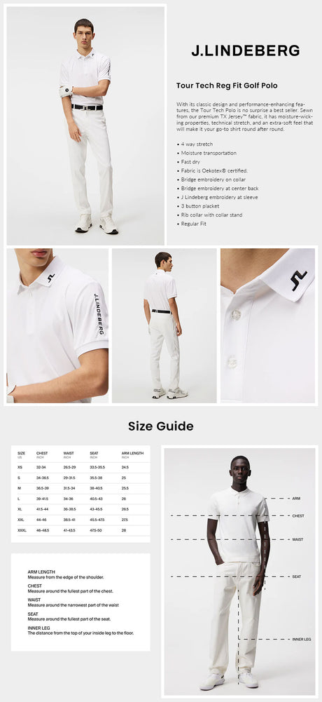 J Lindeberg Men's Tour Tech Slim Fit Golf Polo - White