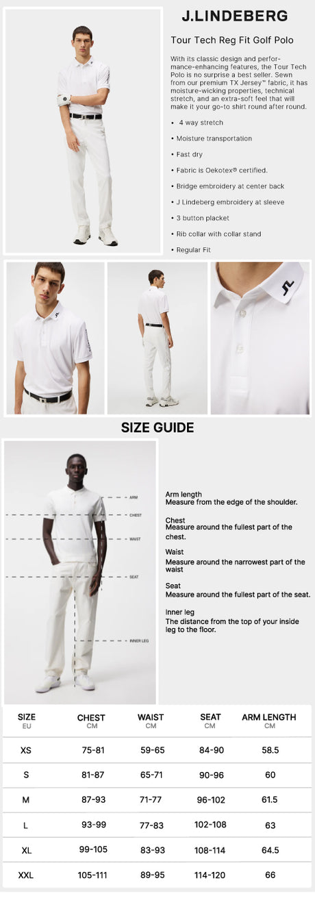 J Lindeberg Men's Tour Tech Slim Fit Golf Polo - White