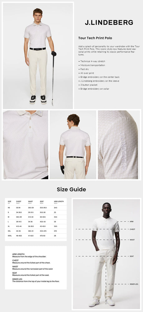 J Lindeberg Men's Tour Tech Print Golf Polo - Shadow Bridge Moonbeam S