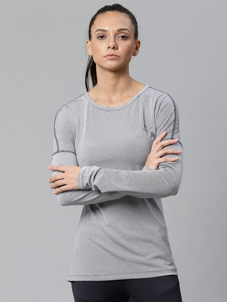 Alcis Women Navy Blue White Striped Round Neck T-shirt | Alcis