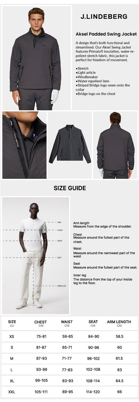 J Lindeberg Men's Aksel Padded Swing Jacket - Asphalt