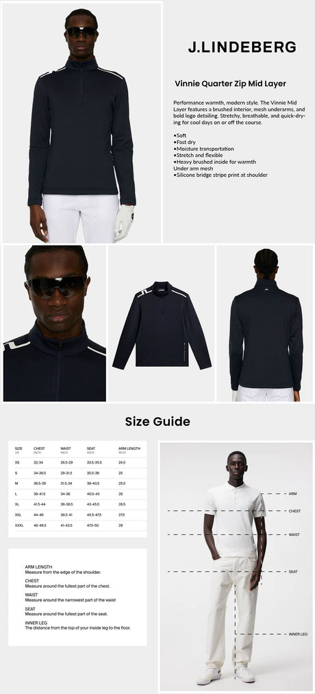 J Lindeberg Men's Vinnie Quarter Zip Mid Layer - JL Navy