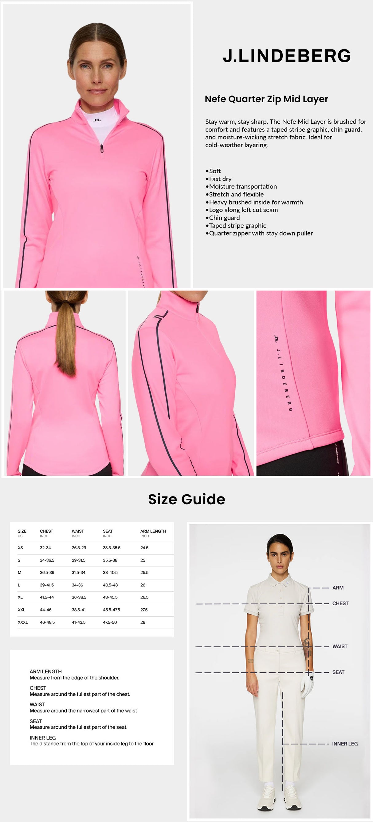 J Lindeberg Women's Nefe Quarter Zip Mid Layer  - Eosine Pink